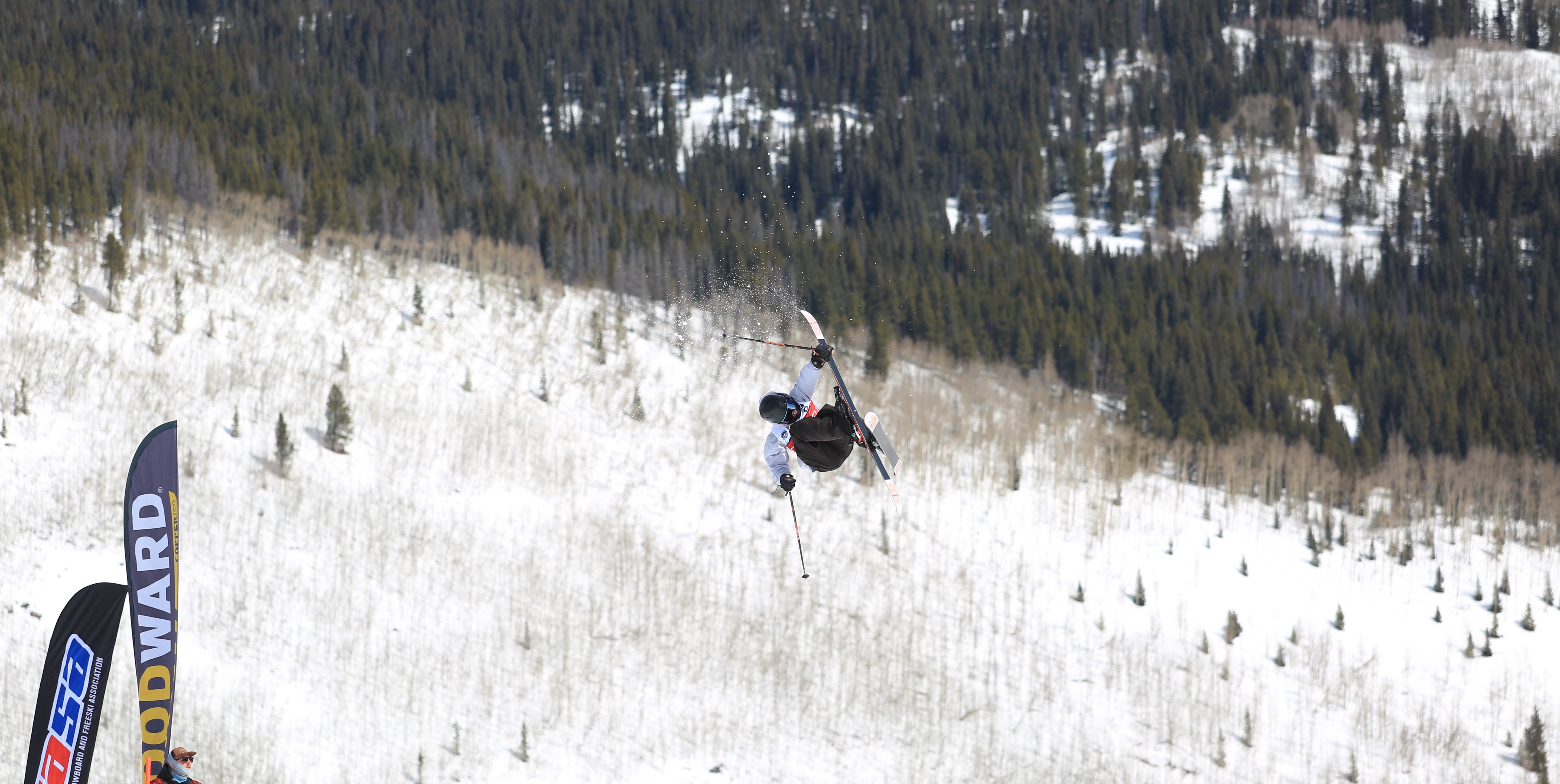 Emerson Lawton airborne at Copper Mountain for the 2019 USASA Nationals slopestyle open class competition. (Chad Buchholz - USASA)