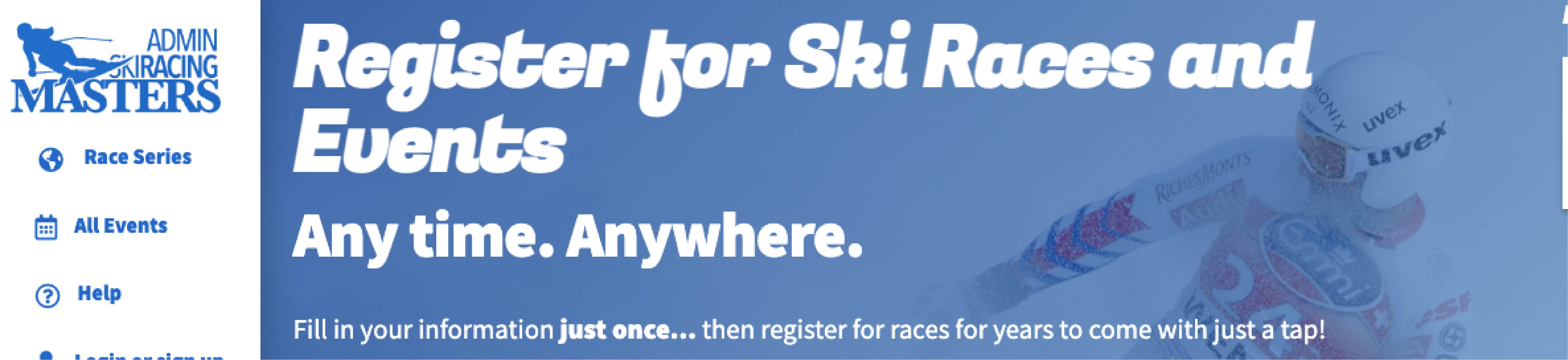 Masters Admin Ski Racing Website Screenshot