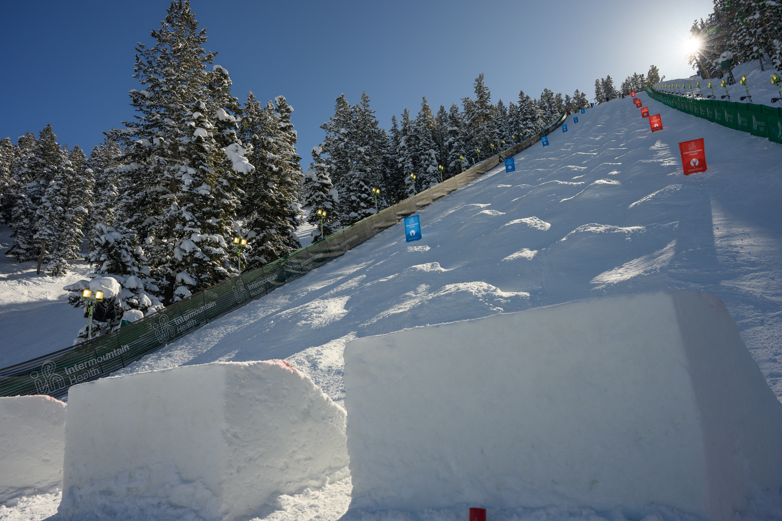 Photo of a moguls course in the sun
