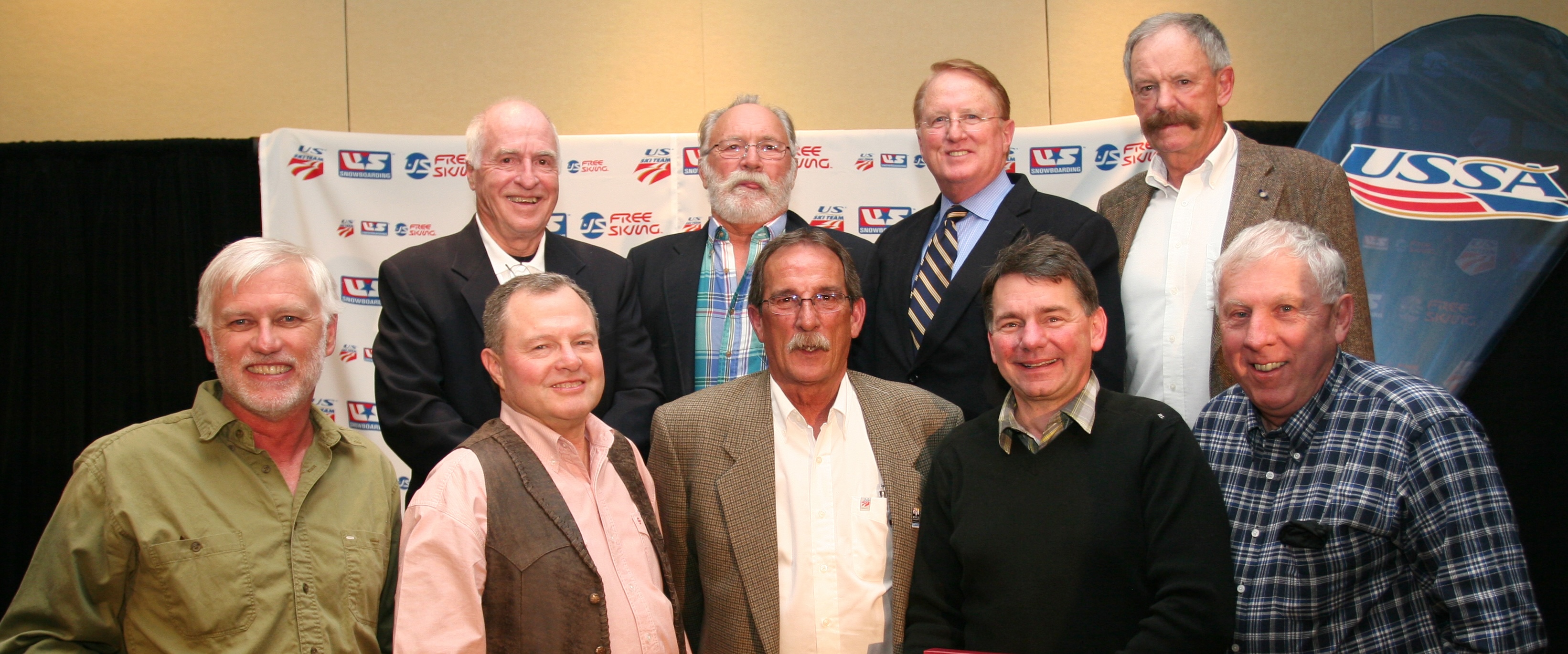 USSA’s Westhaven Award is given annually to recognize an outstanding USSA/FIS technical delegate. The donors of this award are Fraser and Teddy West. Pictured are all Westhaven recipients: Back row: Bill Slattery, Barry 'Bear' Bryant, Tom Winters, Ted Sutton Front row: Andy Hayes, Bruce Crane, Bob Dart, Jeff Lange, and Andy Wise USSA Chairman’s Awards Dinner, Friday, May 20, 2011, The Park City Marriott, Park City, UT Photo: Sarah Ely/USSA