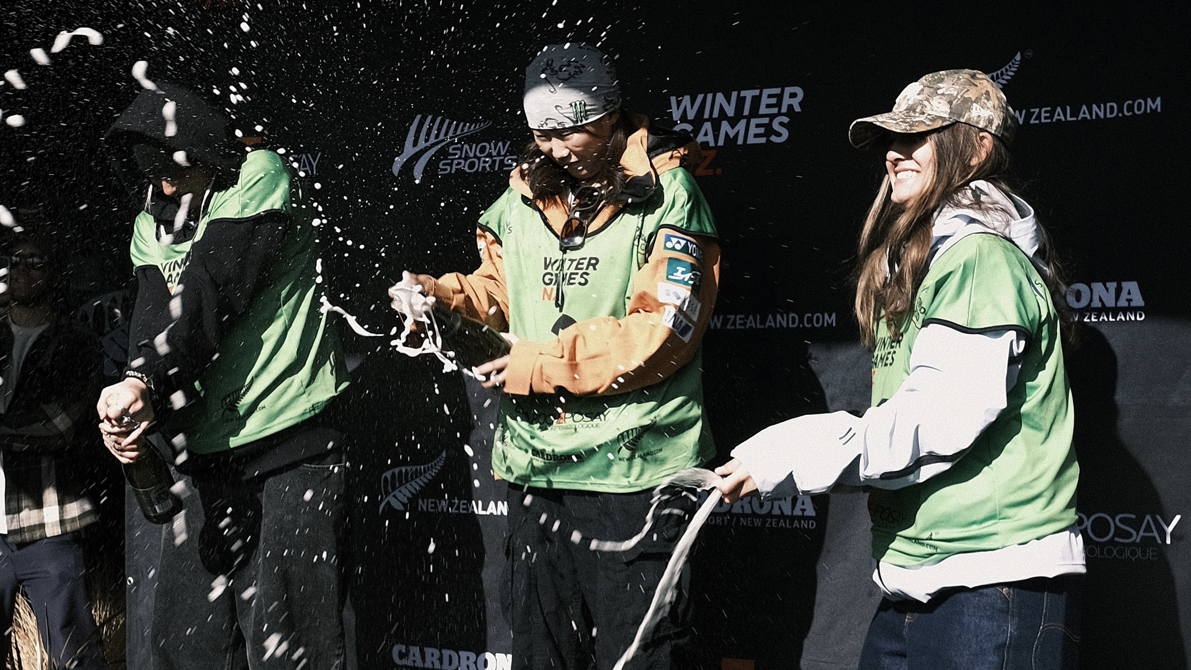 Rebecca Flynn celebrates a third place finish in Cardrona.