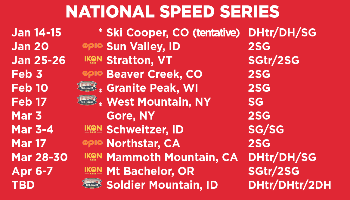 2022 National Speed Series Schedule
