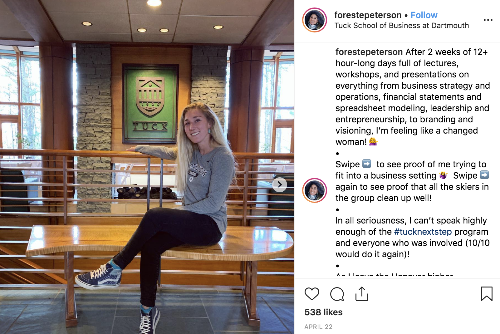 Foreste Peterson reflects on her Tuck experience