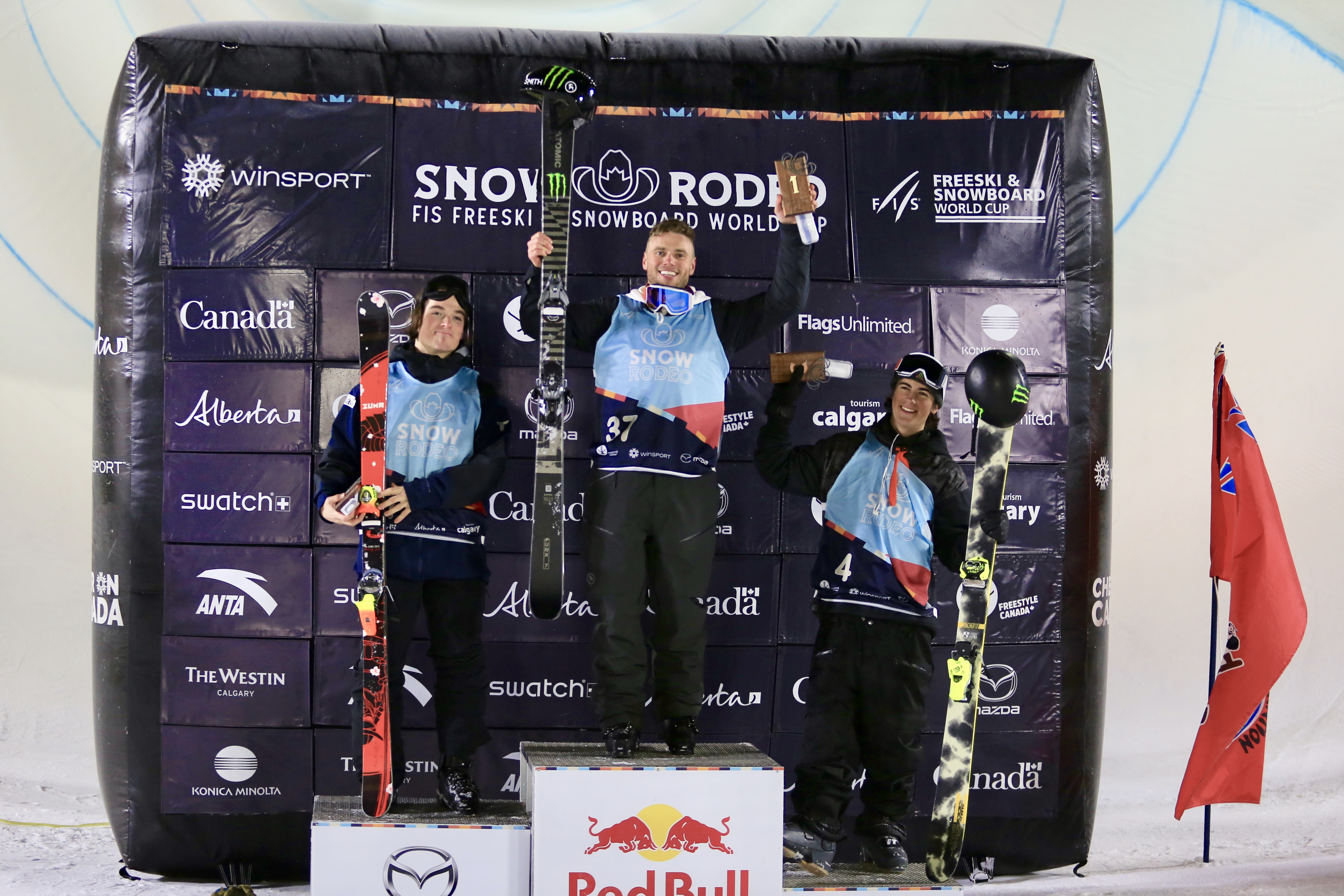 Gus Kenworthy in first place with Brendan Mackay in second and Birk Irving in Third.