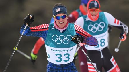 Scott Patterson competes in the men's skiathlon at the Alpensia cross country ski center Sunday. (Getty Images/AFP - Franck Fife)