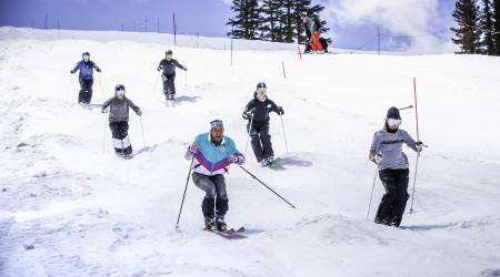 U.S. Moguls team skiing with Jonny Moseley