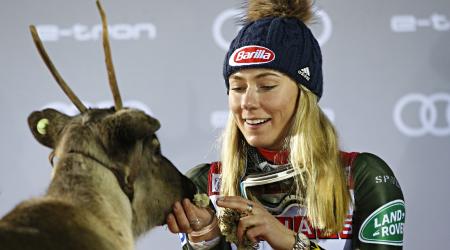Mikaela Shiffrin took her fourth career World Cup slalom win in Levi, Finland, Saturday. (Getty Images/Agence Zoom - Christophe Pallot)