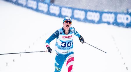 Jessie Diggins finished fourth in Saturday's 10k freestyle FIS Cross Country World Cup. (www.nordicfocus.com. © Modica/NordicFocus.)