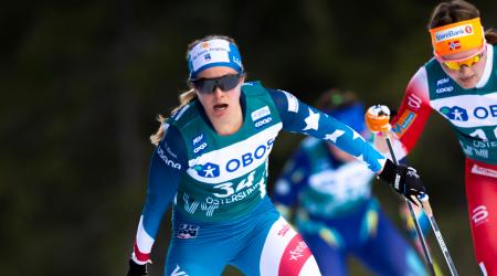 Jessie Diggins finished 11th in Sunday's Stage 2 of the Ski Tour 2020. (www.nordicfocus.com. © Vianney THIBAUT/NordicFocus)
