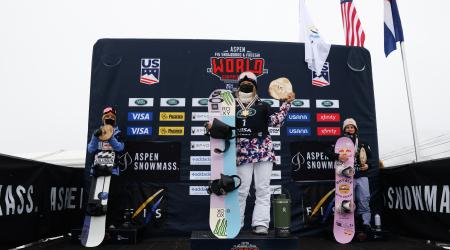 Women's snowboard halfpipe podium 