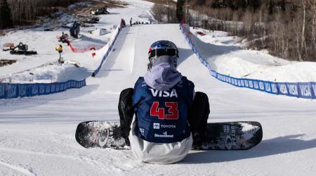 U.S. Snowboard Team Rider Jake Canter sits ready to drop in. 