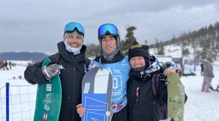 Chase Josey and coaches after halfpipe finals