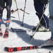 Alpine skiers do a moguls drill